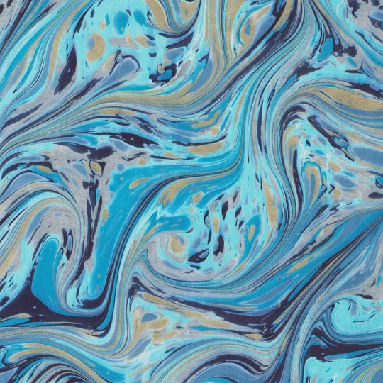 Hand Marbled Paper Veined Marble Pattern in Bright Blue and Gold ~ Berretti Marbled Arts
